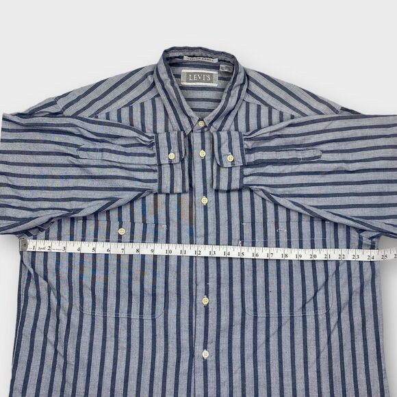 VINTAGE 70s Levis Shirt Mens Extra Large Blue Striped Silver Label Big E Western - Picture 11 of 16